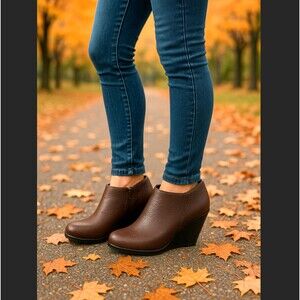 Kork Ease Ankle Zip Booties Women's 8M Holmes Wedge Leather Brown Black Boot EUC